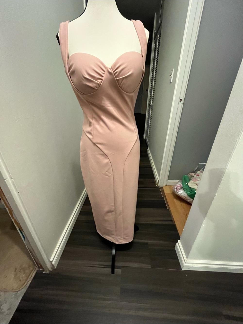 Fashion Nova Blush Pink Midi Dress with Sweetheart Bust